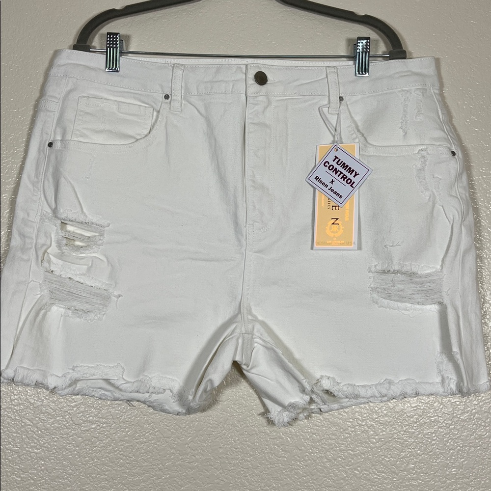 Risen jeans white tummy control shorts, size 3X